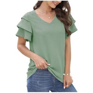 Bofell Womens Tops Dressy Casual Ruffle Sleeve V Neck Small